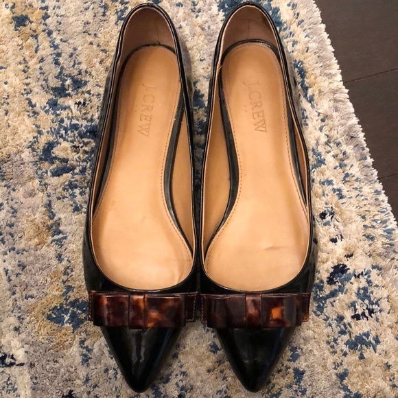 JCrew Patent Vegan Leather Bow Flats - Picture 1 of 9